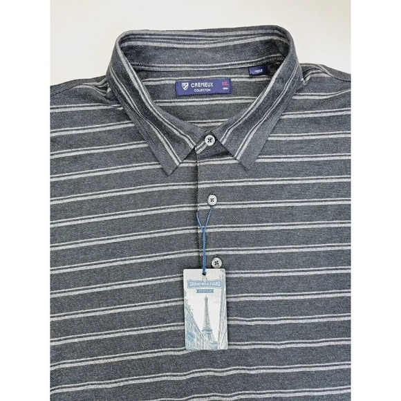 Cremieux Collection Size 2XL Men's Gray Stripe Long Sleeve Cotton Polo NWT - Picture 5 of 11